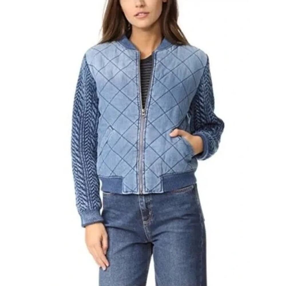 Cloth & Stone Chambray Quilted Sweater Bomber Jacket, Size XS